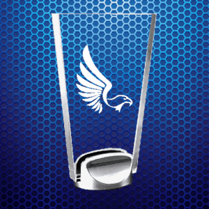 Trapezoid-shaped clear trophy with eagle etching