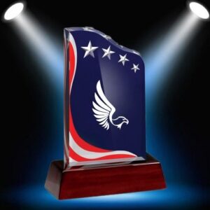 Award in blue, red, and white with stars and eagle