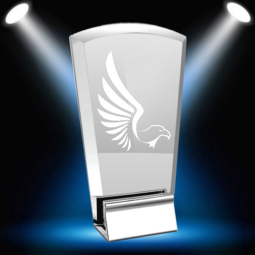 Chrome rectangle award with spotlights and eagle decal