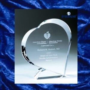 Heart-shaped glass trophy award