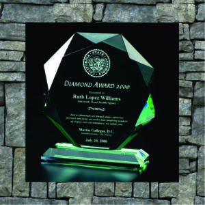 Green-tinged diamond shaped award